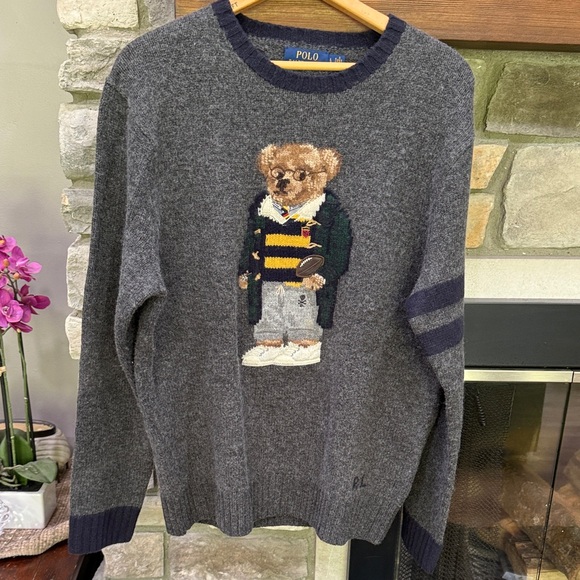 Polo by Ralph Lauren Charcoal Bear Crewneck Sweater - Picture 1 of 7